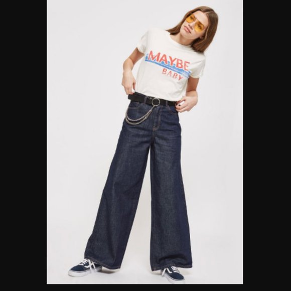 Topshop Denim - Moto Indigo HighRise Loose Wide leg Jeans w28 +MEASUREMENT Rigid/Thick denim